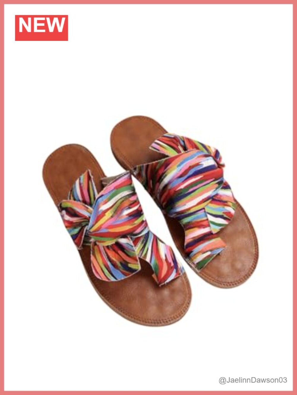 Slip On Bow Tie Flat Sandals, Rainbow Striped, Open Toe Thong, Cute Summer